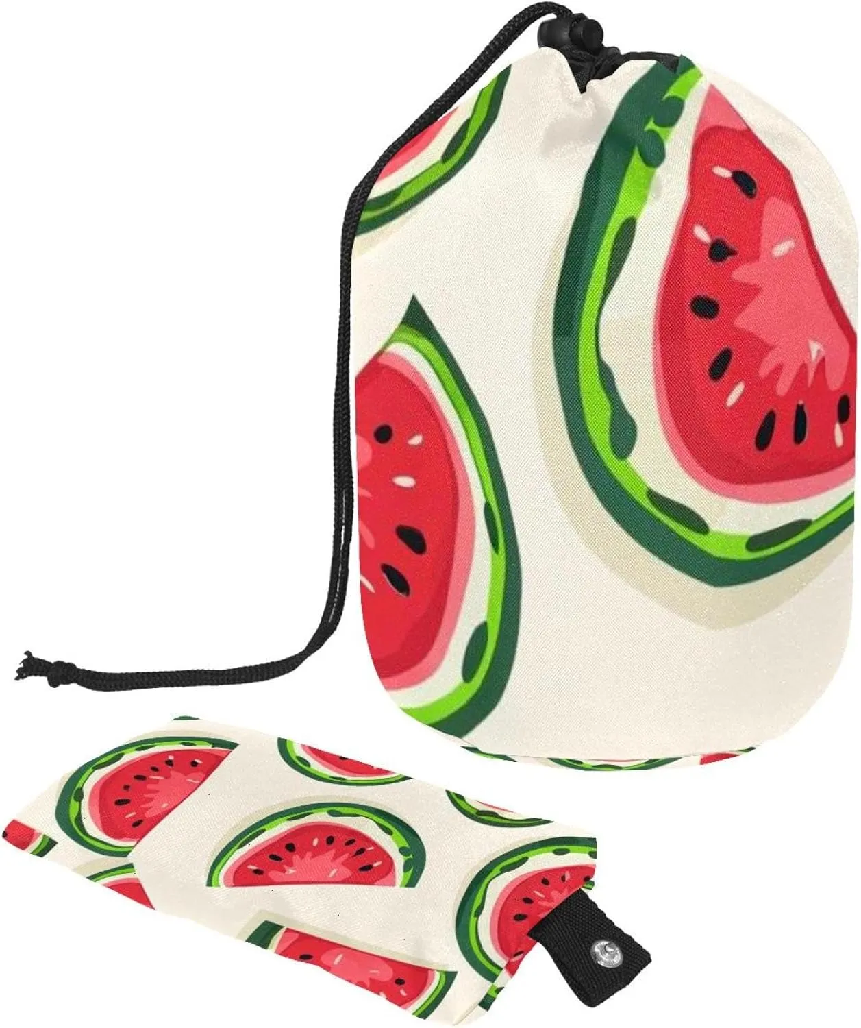 Travel Cosmetic Bags bucket Makeup Bag, Art Red Watermelon Women Portable Foldable Cases, Multifunctional Toiletry Bucket Bags Round Organizer Storage