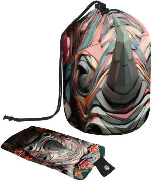Travel Cosmetic Bags bucket Makeup Bag, Art Rhino Pattern 10 Women Portable Foldable Cases, Multifunctional Toiletry Bucket Bags Round Organizer Storage
