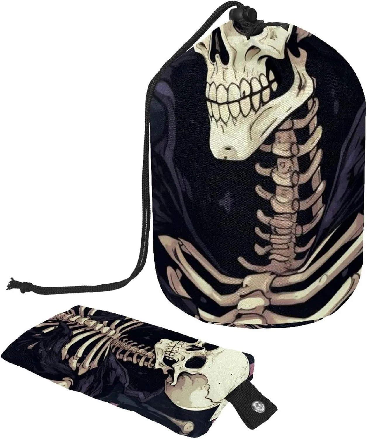 Travel Cosmetic Bags bucket Makeup Bag, Art Roses Skull Women Portable Foldable Cases, Multifunctional Toiletry Bucket Bags Round Organizer Storage