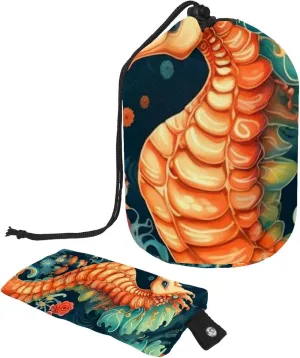 Travel Cosmetic Bags bucket Makeup Bag, Art Seahorse Blue Ocean Women Portable Foldable Cases, Multifunctional Toiletry Bucket Bags Round Organizer Storage