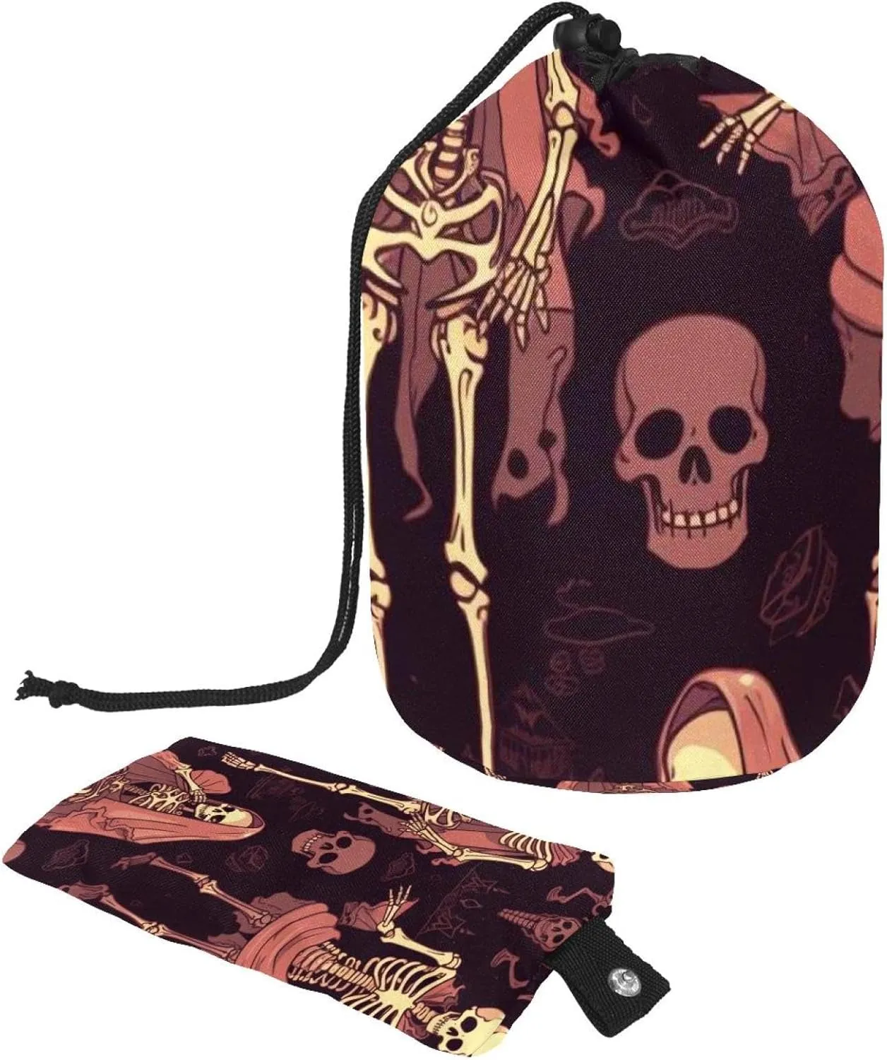Travel Cosmetic Bags bucket Makeup Bag, Art Skeleton Bride Women Portable Foldable Cases, Multifunctional Toiletry Bucket Bags Round Organizer Storage