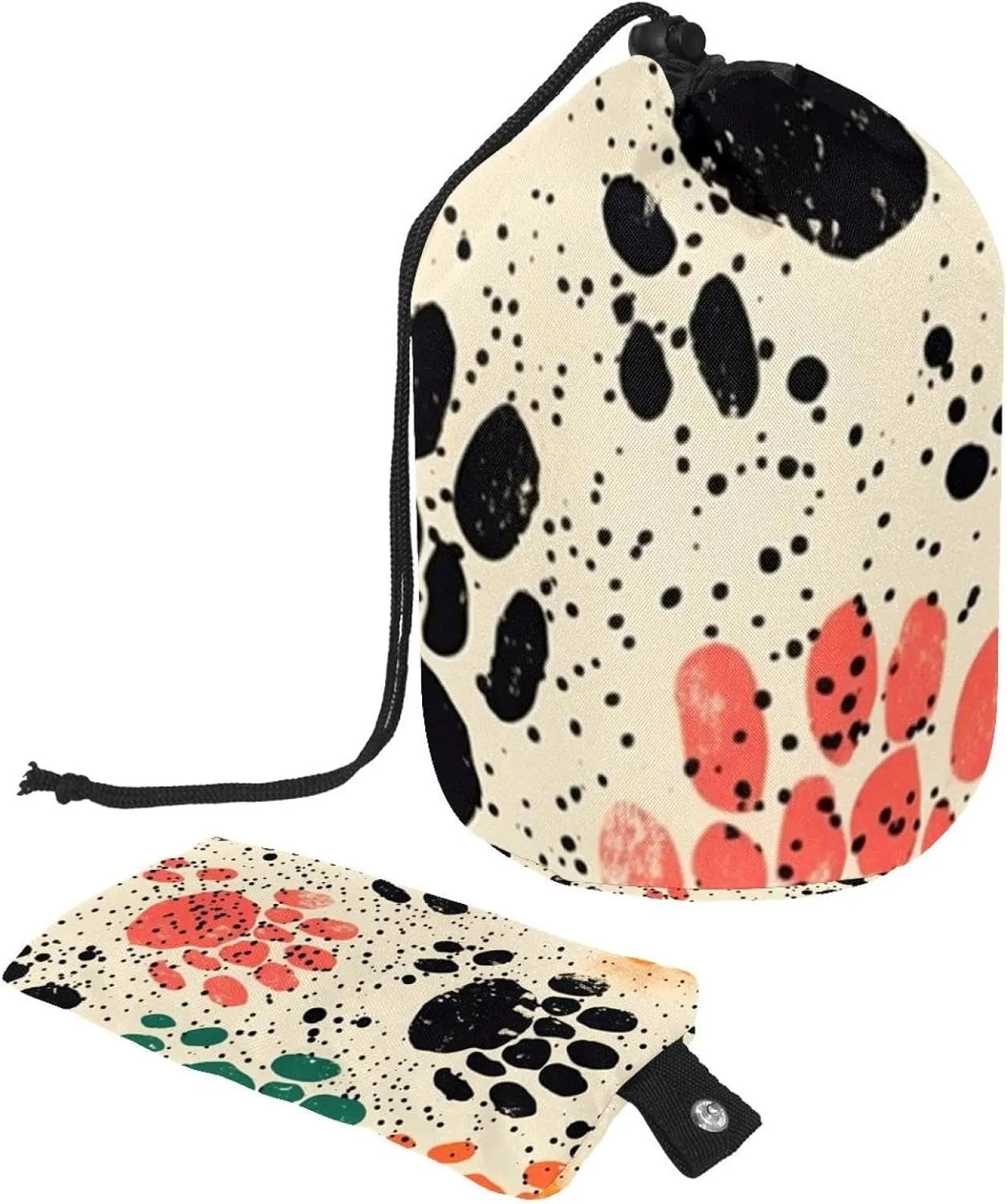Travel Cosmetic Bags bucket Makeup Bag, Art Watercolor Paw Print Women Portable Foldable Cases, Multifunctional Toiletry Bucket Bags Round Organizer Storage