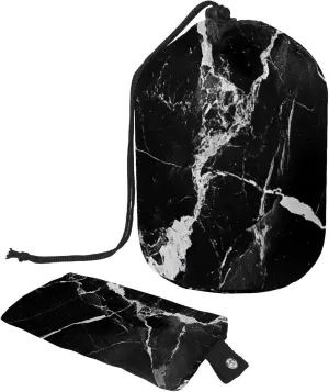 Travel Cosmetic Bags bucket Makeup Bag, Black Marble Texture Print 2 Women Portable Foldable Cases, Multifunctional Toiletry Bucket Bags Round Organizer Storage