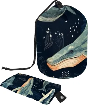 Travel Cosmetic Bags bucket Makeup Bag, Blue Sea Whales Women Portable Foldable Cases, Multifunctional Toiletry Bucket Bags Round Organizer Storage