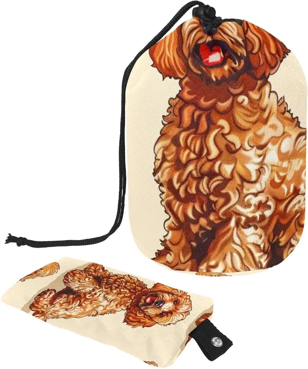 Travel Cosmetic Bags bucket Makeup Bag, Brown Poodle Dogs Women Portable Foldable Cases, Multifunctional Toiletry Bucket Bags Round Organizer Storage