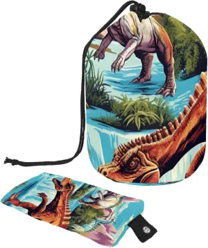 Travel Cosmetic Bags bucket Makeup Bag, Colorful Dinosaur Fun Pattern Women Portable Foldable Cases, Multifunctional Toiletry Bucket Bags Round Organizer Storage