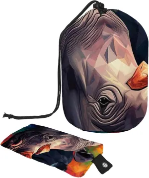 Travel Cosmetic Bags bucket Makeup Bag, Colorful Mosaic Rhino 22 Women Portable Foldable Cases, Multifunctional Toiletry Bucket Bags Round Organizer Storage