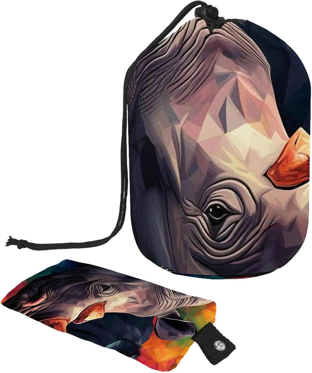 Travel Cosmetic Bags bucket Makeup Bag, Colorful Mosaic Rhino 22 Women Portable Foldable Cases, Multifunctional Toiletry Bucket Bags Round Organizer Storage