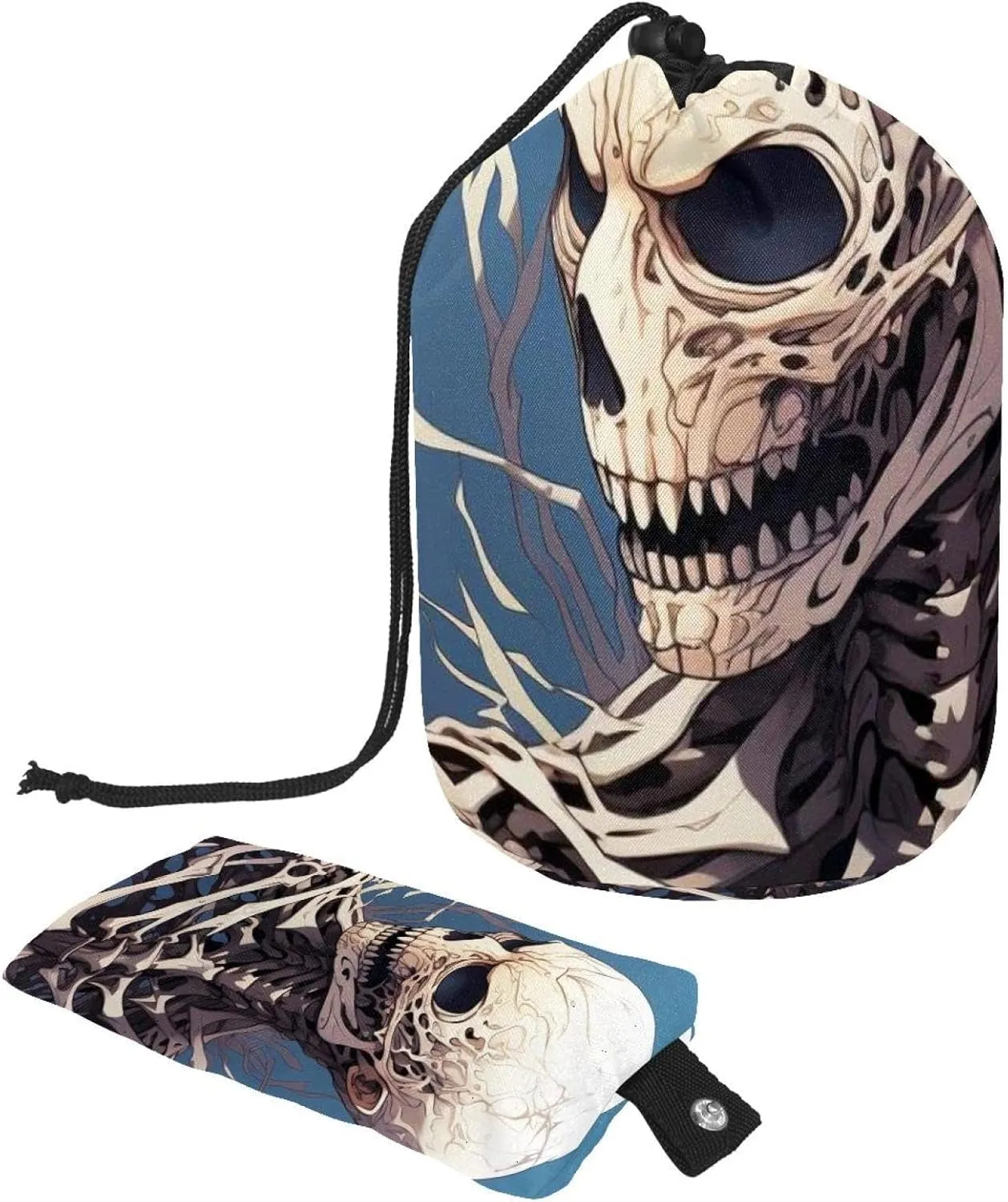 Travel Cosmetic Bags bucket Makeup Bag, Cool Skeleton Women Portable Foldable Cases, Multifunctional Toiletry Bucket Bags Round Organizer Storage