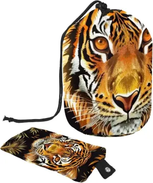 Travel Cosmetic Bags bucket Makeup Bag, Cool Wild Tiger 42 Women Portable Foldable Cases, Multifunctional Toiletry Bucket Bags Round Organizer Storage