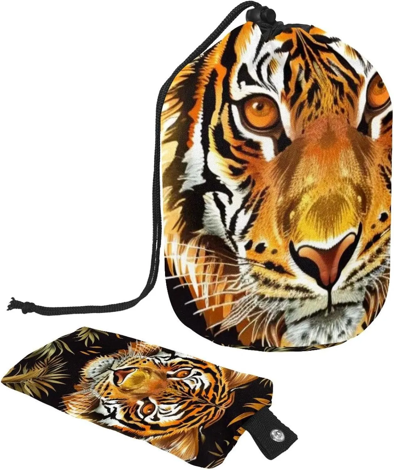Travel Cosmetic Bags bucket Makeup Bag, Cool Wild Tiger 42 Women Portable Foldable Cases, Multifunctional Toiletry Bucket Bags Round Organizer Storage
