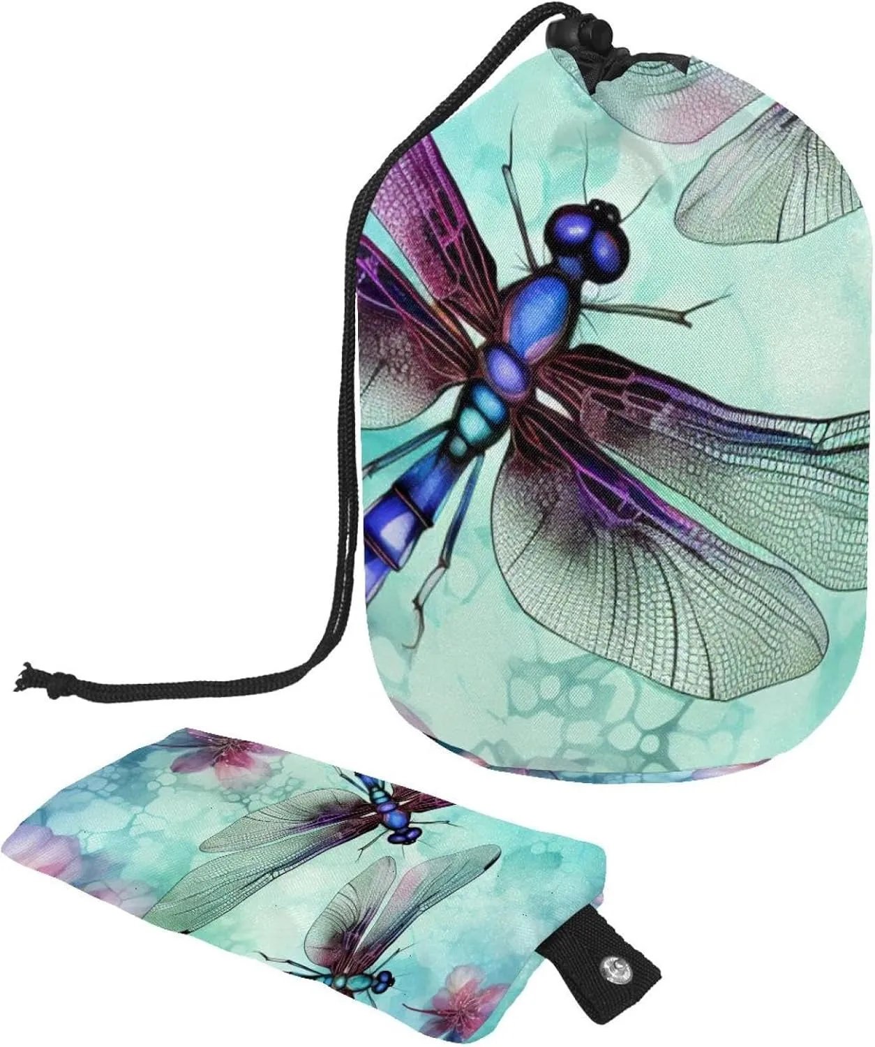Travel Cosmetic Bags bucket Makeup Bag, Fun Dragonfly Women Portable Foldable Cases, Multifunctional Toiletry Bucket Bags Round Organizer Storage