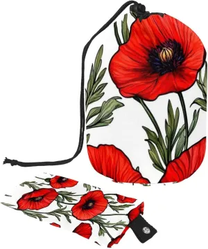 Travel Cosmetic Bags bucket Makeup Bag, Red Poppies Meadow Florals 14 Women Portable Foldable Cases, Multifunctional Toiletry Bucket Bags Round Organizer Storage