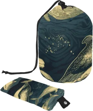 Travel Cosmetic Bags bucket Makeup Bag, Retro Hand-painted Whale Women Portable Foldable Cases, Multifunctional Toiletry Bucket Bags Round Organizer Storage