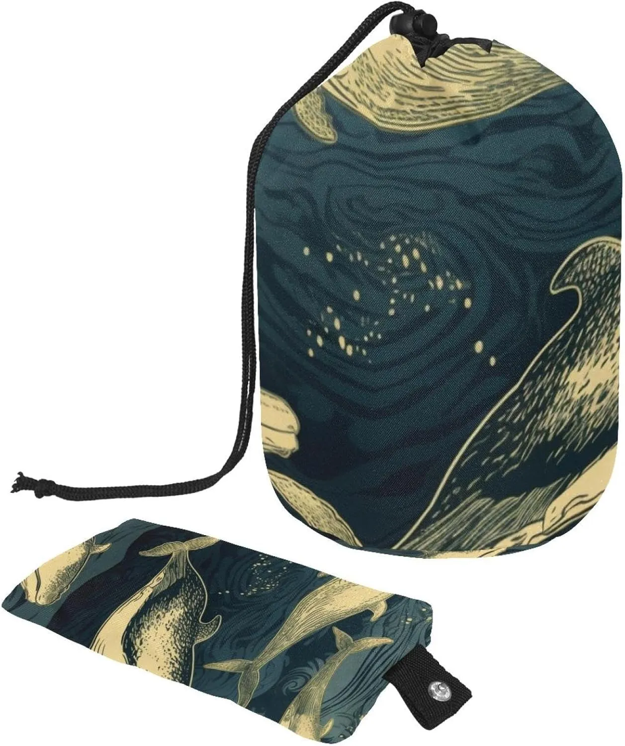 Travel Cosmetic Bags bucket Makeup Bag, Retro Hand-painted Whale Women Portable Foldable Cases, Multifunctional Toiletry Bucket Bags Round Organizer Storage
