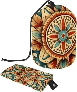 Travel Cosmetic Bags bucket Makeup Bag, Retro Native American Filigree 6 Women Portable Foldable Cases, Multifunctional Toiletry Bucket Bags Round Organizer Storage
