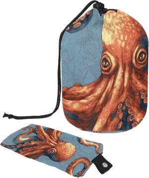 Travel Cosmetic Bags bucket Makeup Bag, Sea Animal Octopus Pop Art Women Portable Foldable Cases, Multifunctional Toiletry Bucket Bags Round Organizer Storage