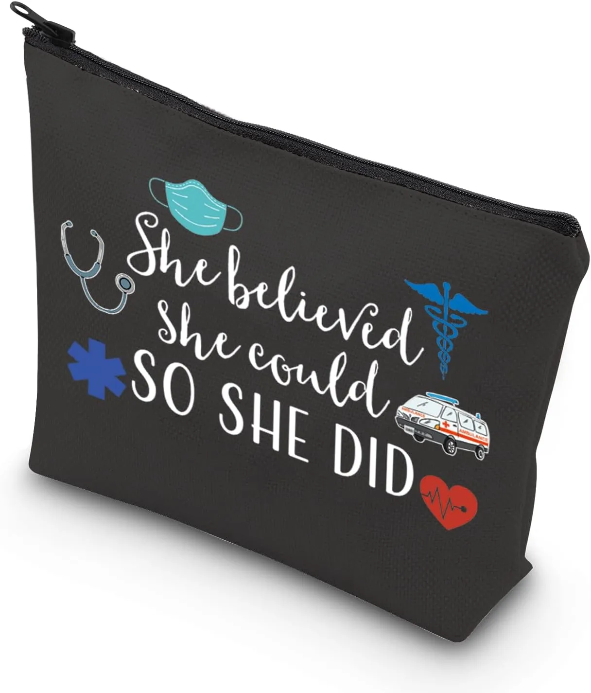 TSOTMO Emergency Medical Technician Gift She Believed She Could So She Did Inspirational EMT Makeup Bag (BLK-She Believed EMT)