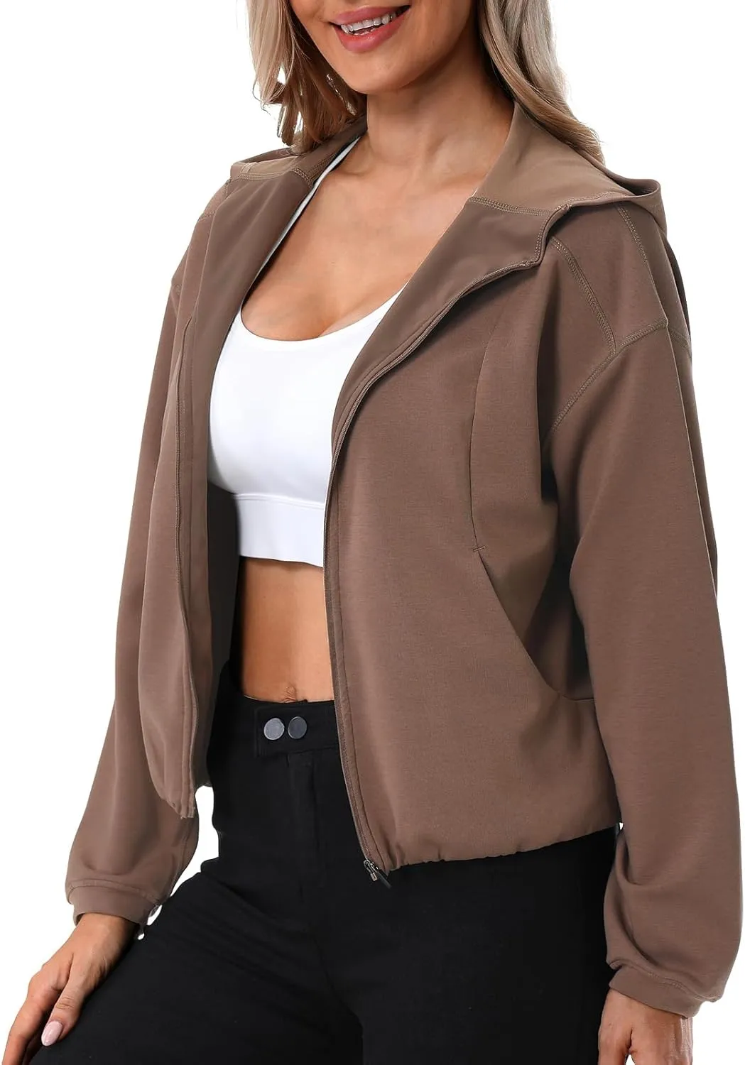 Turnhier Womens Zip Up Hoodies Long Sleeve Cropped Sweatshirts Jackets Casual Fall Outfits Winter Clothes with Pockets