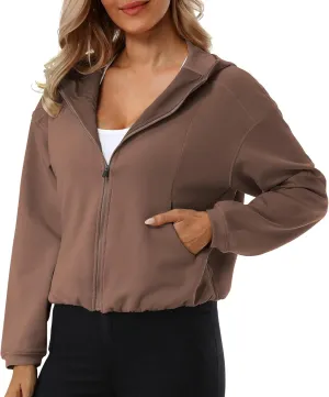 Turnhier Womens Zip Up Hoodies Long Sleeve Cropped Sweatshirts Jackets Casual Fall Outfits Winter Clothes with Pockets