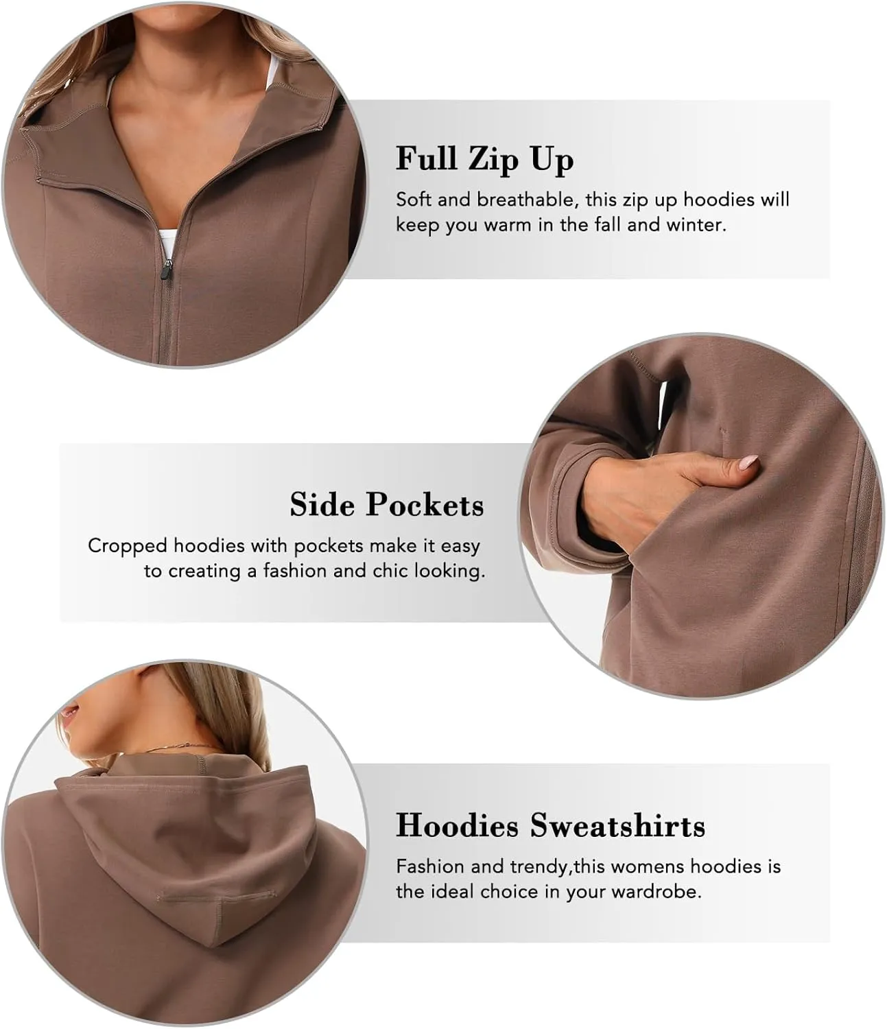 Turnhier Womens Zip Up Hoodies Long Sleeve Cropped Sweatshirts Jackets Casual Fall Outfits Winter Clothes with Pockets