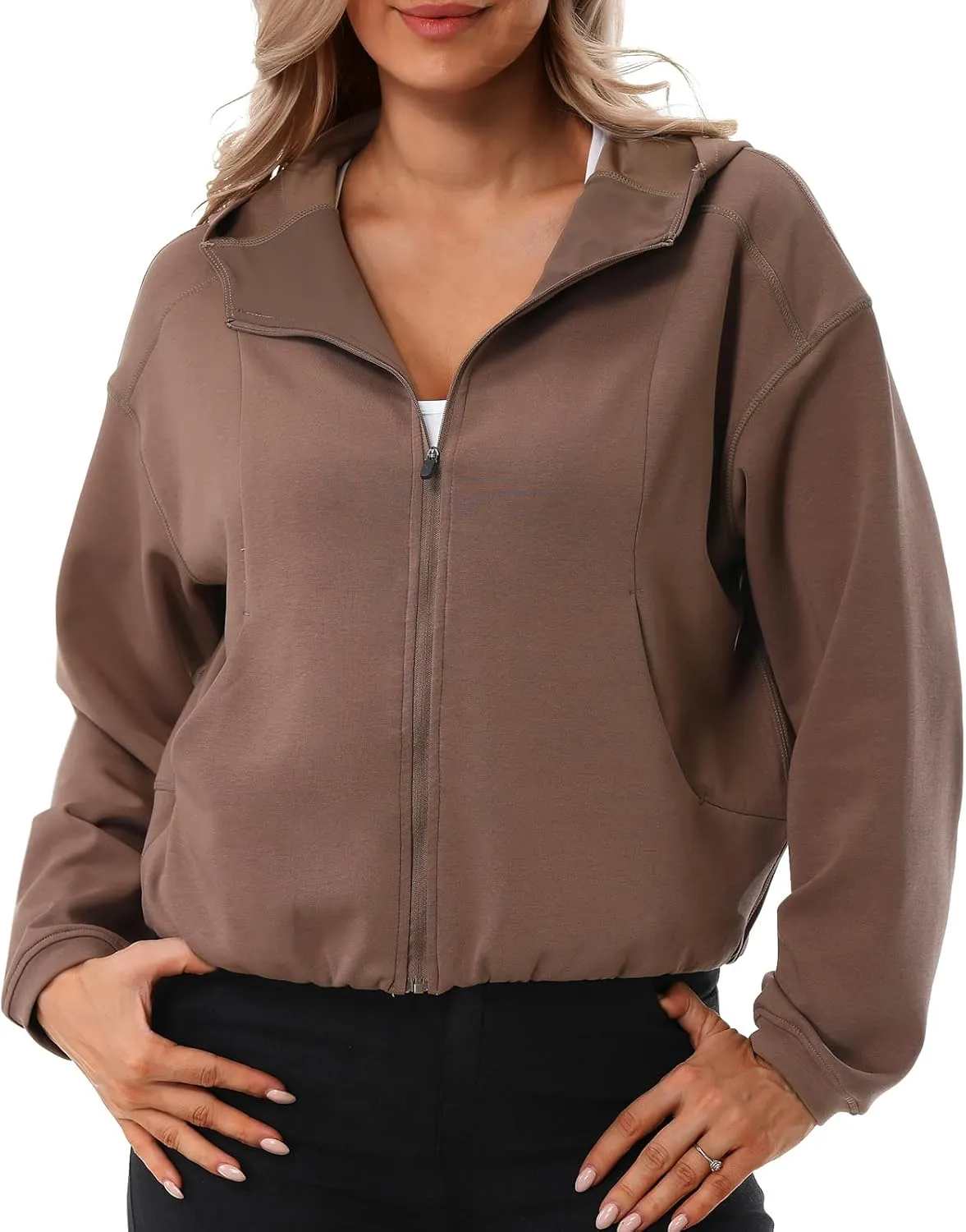 Turnhier Womens Zip Up Hoodies Long Sleeve Cropped Sweatshirts Jackets Casual Fall Outfits Winter Clothes with Pockets