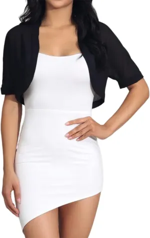 Unicra Black Chiffon Shrugs Bolero for Women Short Sleeves Open Front Sheer Cardigan Bolero Jackets Top for Evening Dress