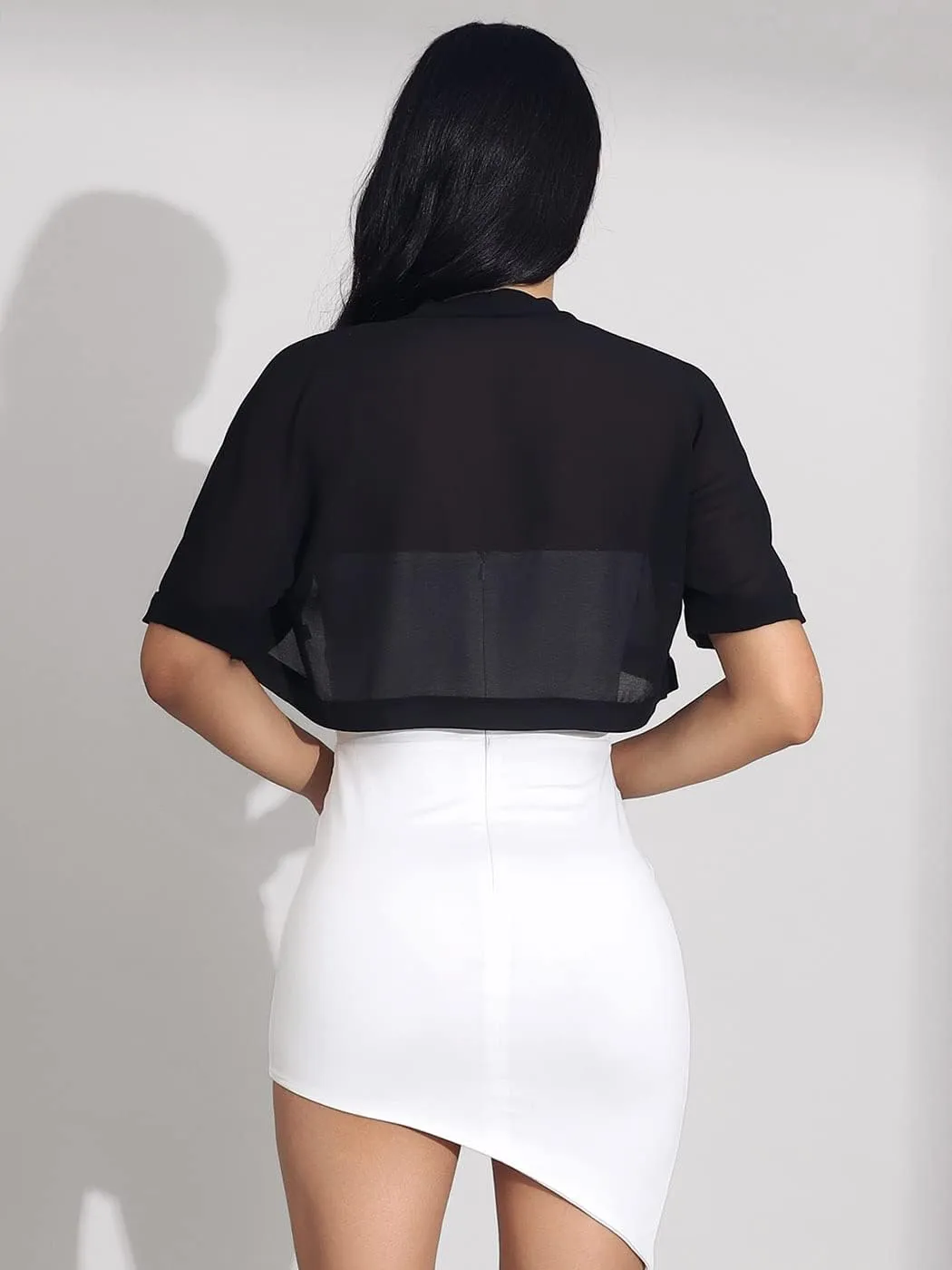 Unicra Black Chiffon Shrugs Bolero for Women Short Sleeves Open Front Sheer Cardigan Bolero Jackets Top for Evening Dress