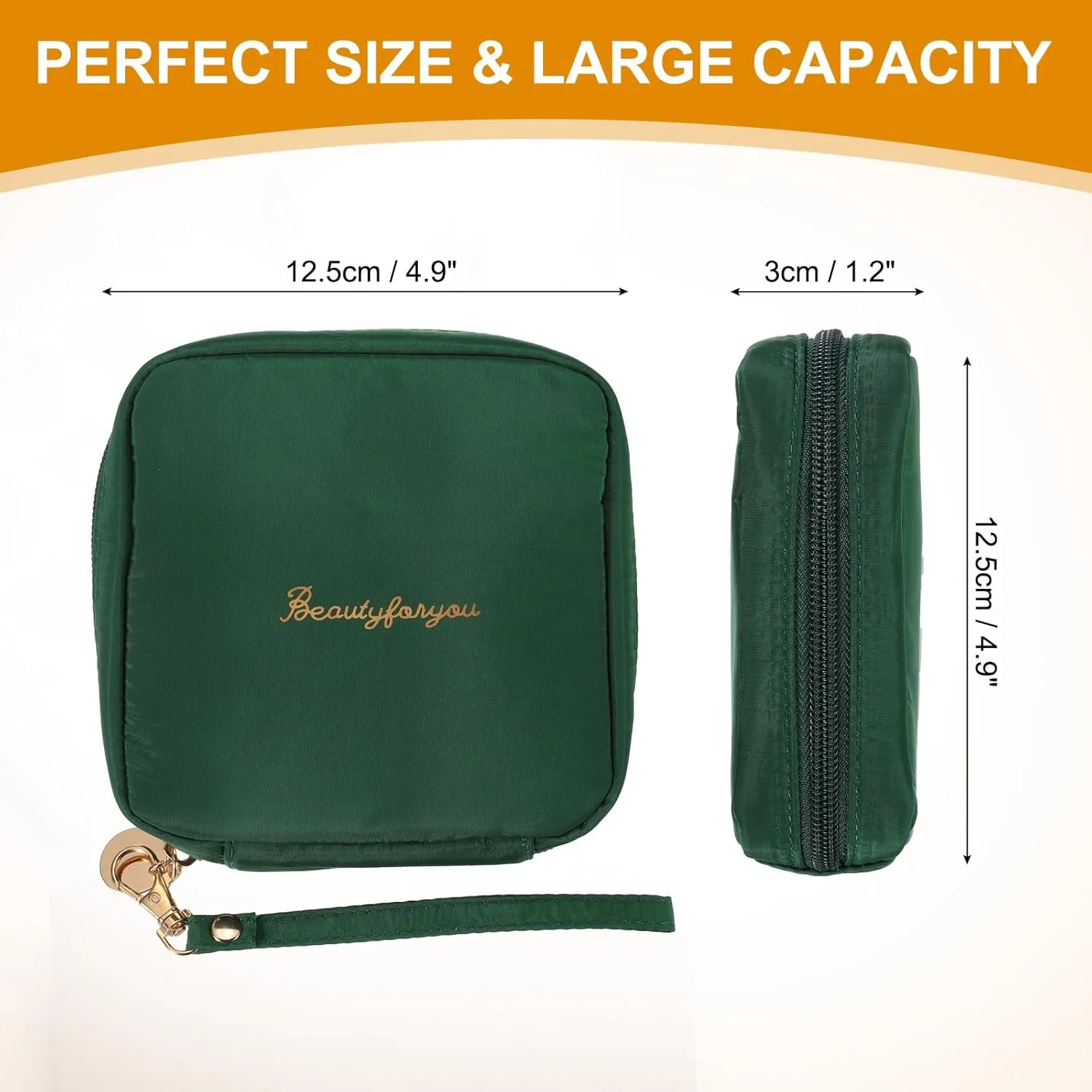 uxcell Mini Makeup Bag for Purse, Small Cute Zipper Travel Cosmetic Bags Preppy Toiletry Storage Pouch for Coin Sanitary, Green