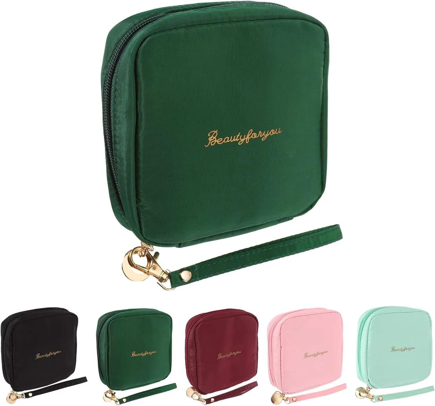 uxcell Mini Makeup Bag for Purse, Small Cute Zipper Travel Cosmetic Bags Preppy Toiletry Storage Pouch for Coin Sanitary, Green