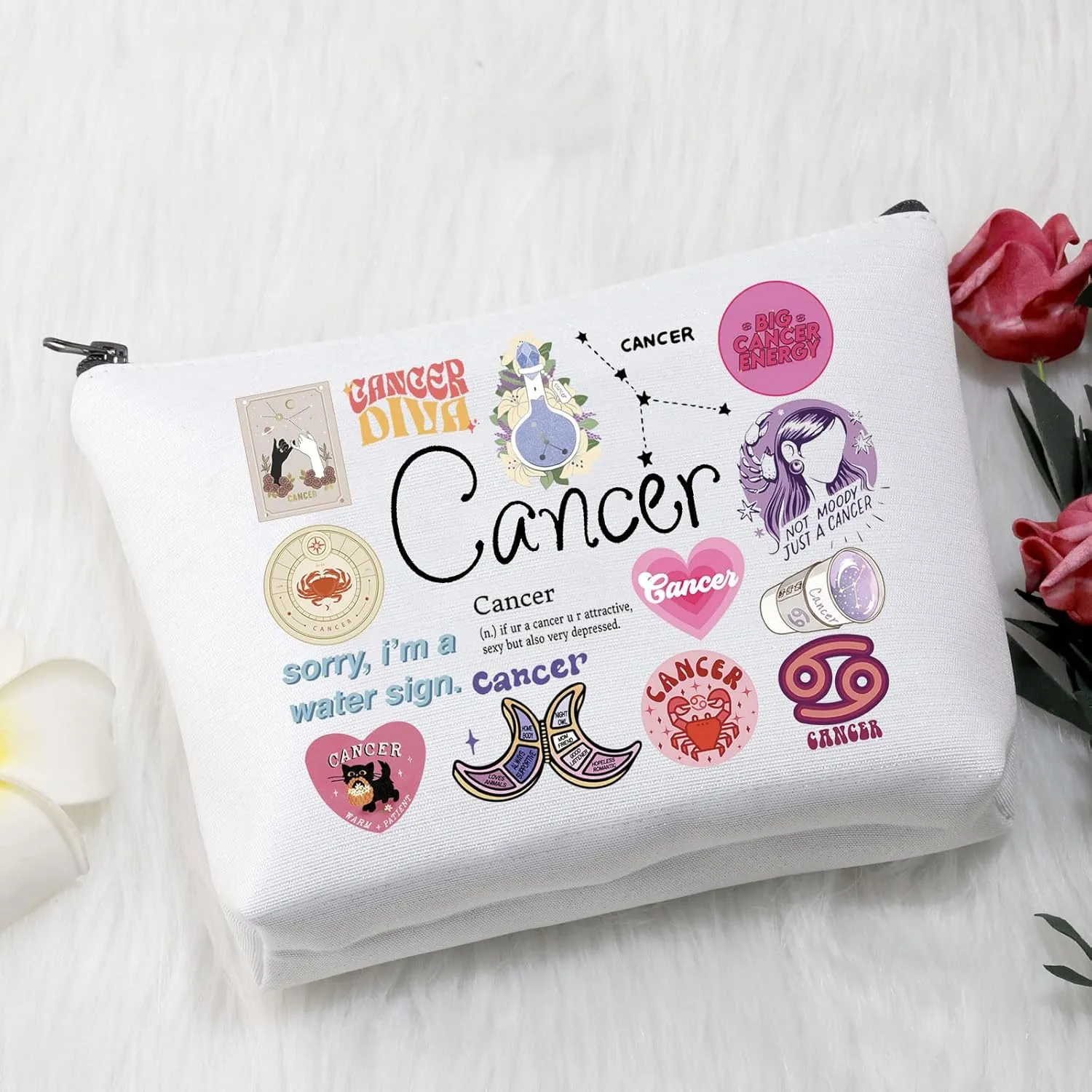 VAMSII 12 Constellation Birthday Gift for Astrology Lover Zodiac Symbol Sign Cosmetic Bag Horoscope Astrology Gift for Her (CancerBag)