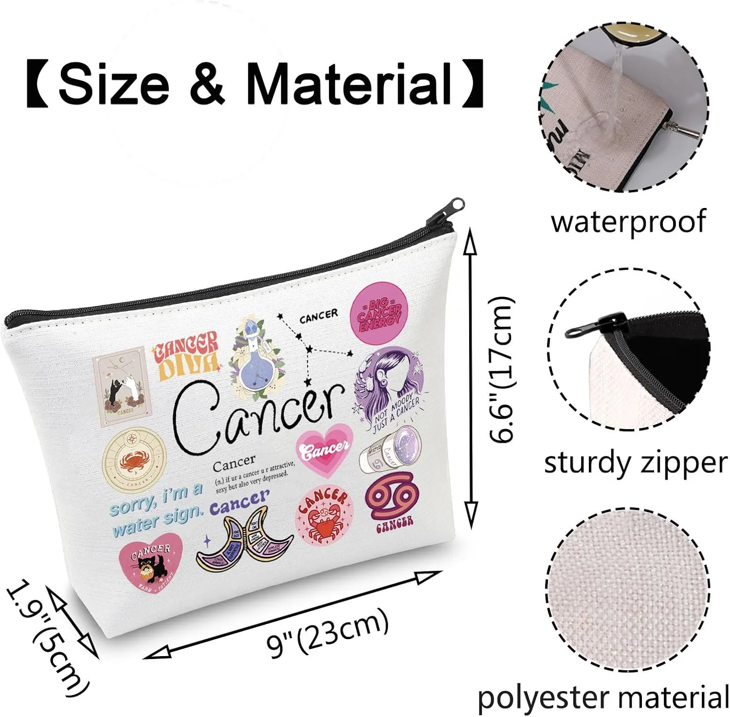 VAMSII 12 Constellation Birthday Gift for Astrology Lover Zodiac Symbol Sign Cosmetic Bag Horoscope Astrology Gift for Her (CancerBag)