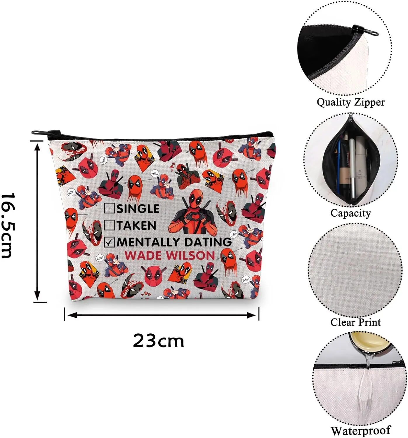 VAMSII Antihero Theme Gift Dead-Pool Inspirational Zipper Pouch Makeup Bag For Women Friend (WADE WLSON)
