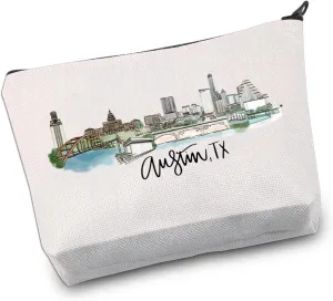 VAMSII Austin Texas Sky- line Travel Makeup Bag Texas State Gift Austin Texas Souvenir Austin Texas City Lover Gift Texas Vacation Gift (AustinTXBag)