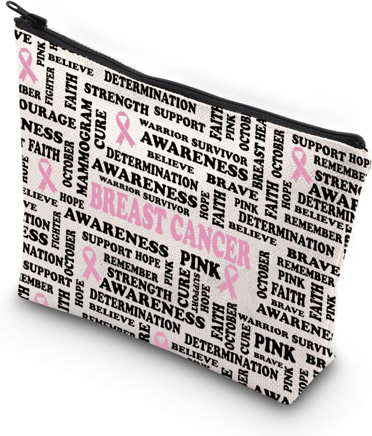 VAMSII Breast Cancer Awareness Makeup Bag For Women Breast Cancer Survivor Gift (BREAST CANCER)
