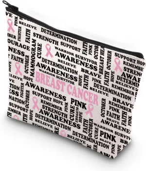 VAMSII Breast Cancer Awareness Makeup Bag For Women Breast Cancer Survivor Gift (BREAST CANCER)