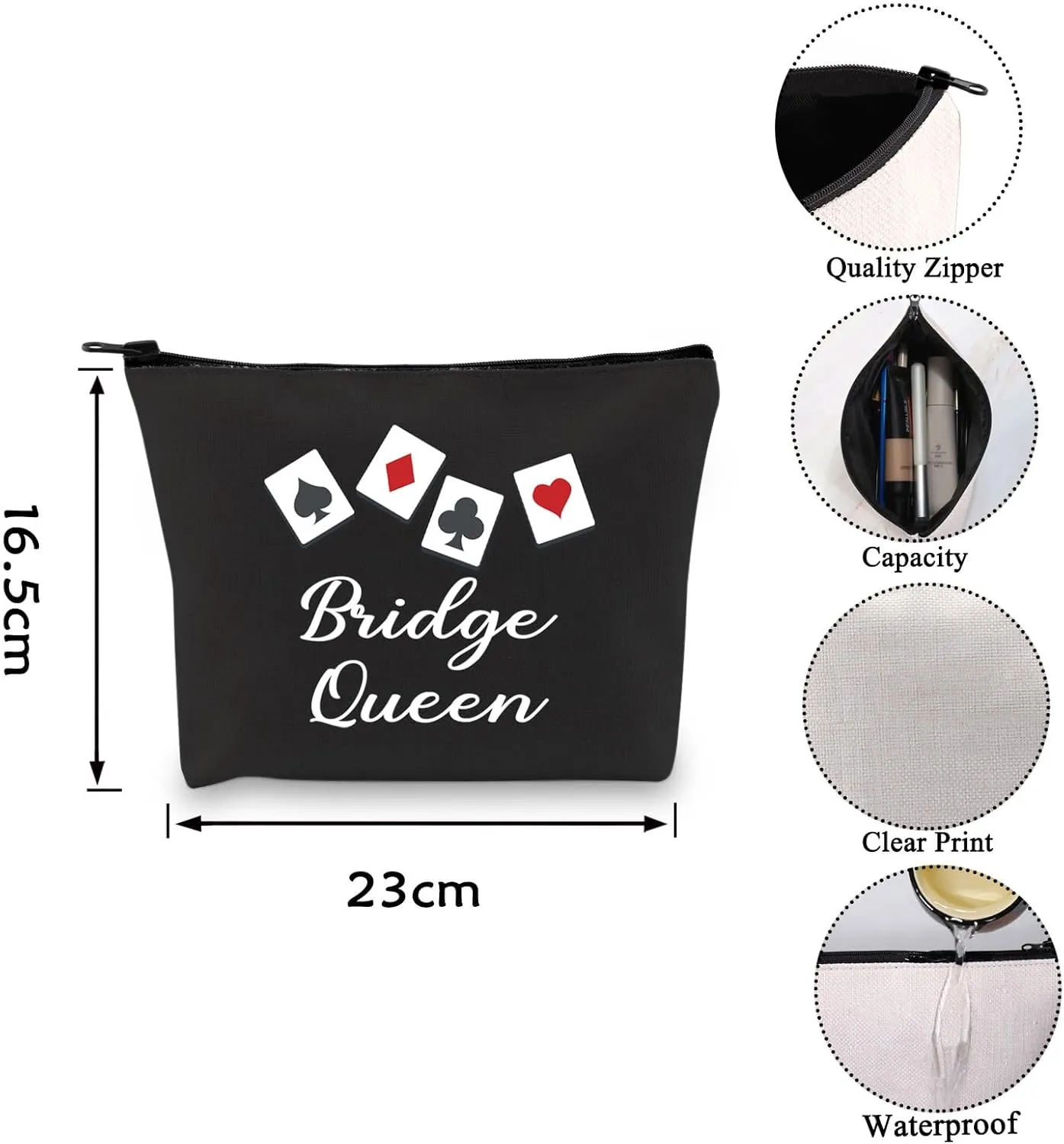 VAMSII Bridge Queen Makeup Bag Bridge Players Gifts Bridge Card Game Gifts for Bridge Lovers Poker Player Gifts (BLK-Bridge Queen)