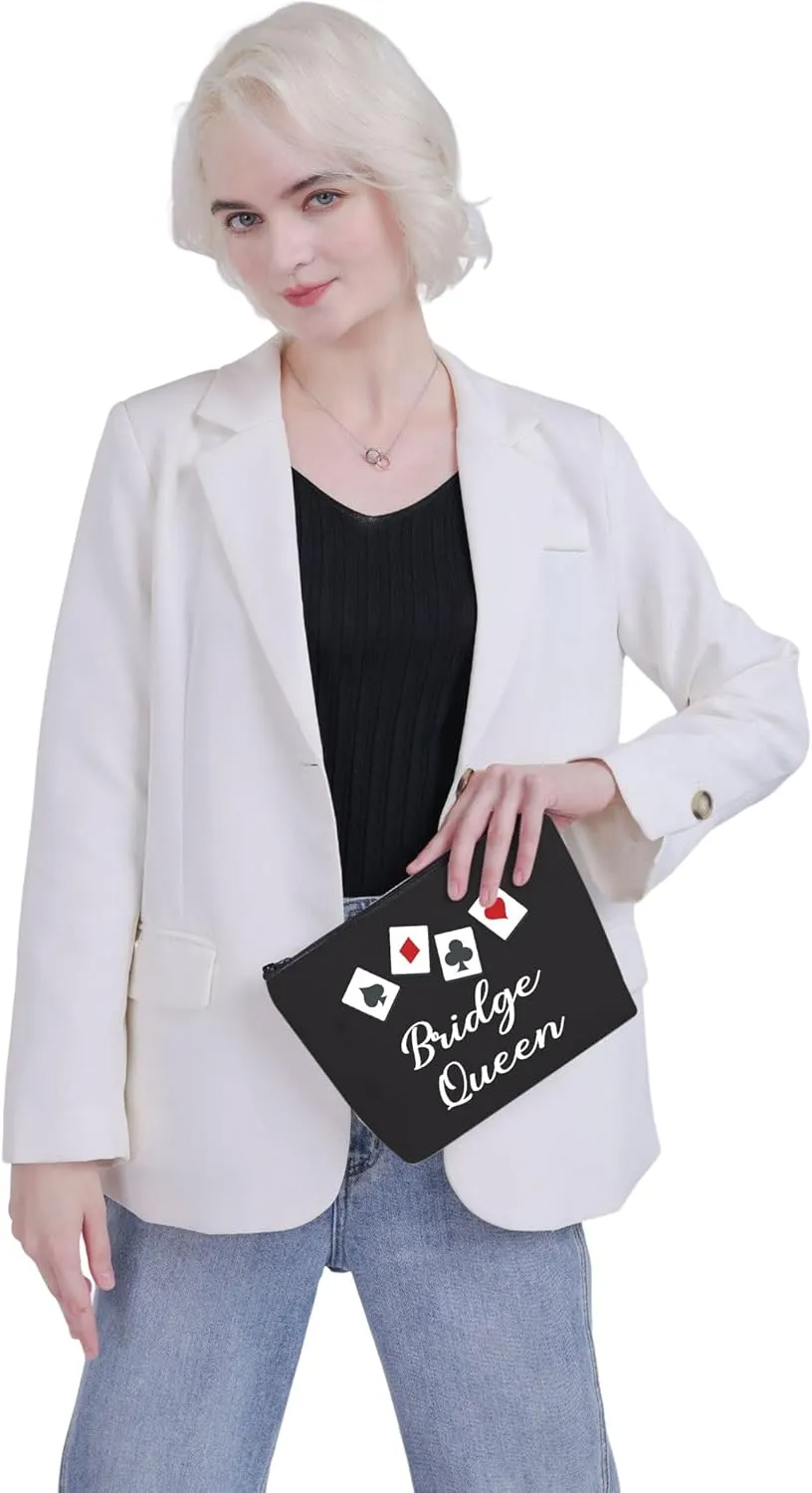 VAMSII Bridge Queen Makeup Bag Bridge Players Gifts Bridge Card Game Gifts for Bridge Lovers Poker Player Gifts (BLK-Bridge Queen)