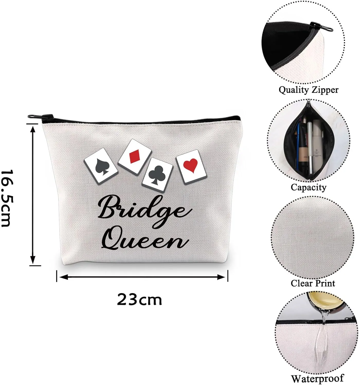 VAMSII Bridge Queen Makeup Bag Bridge Players Gifts Bridge Card Game Gifts for Bridge Lovers Poker Player Gifts Cosmetic Bag (Bridge Queen)
