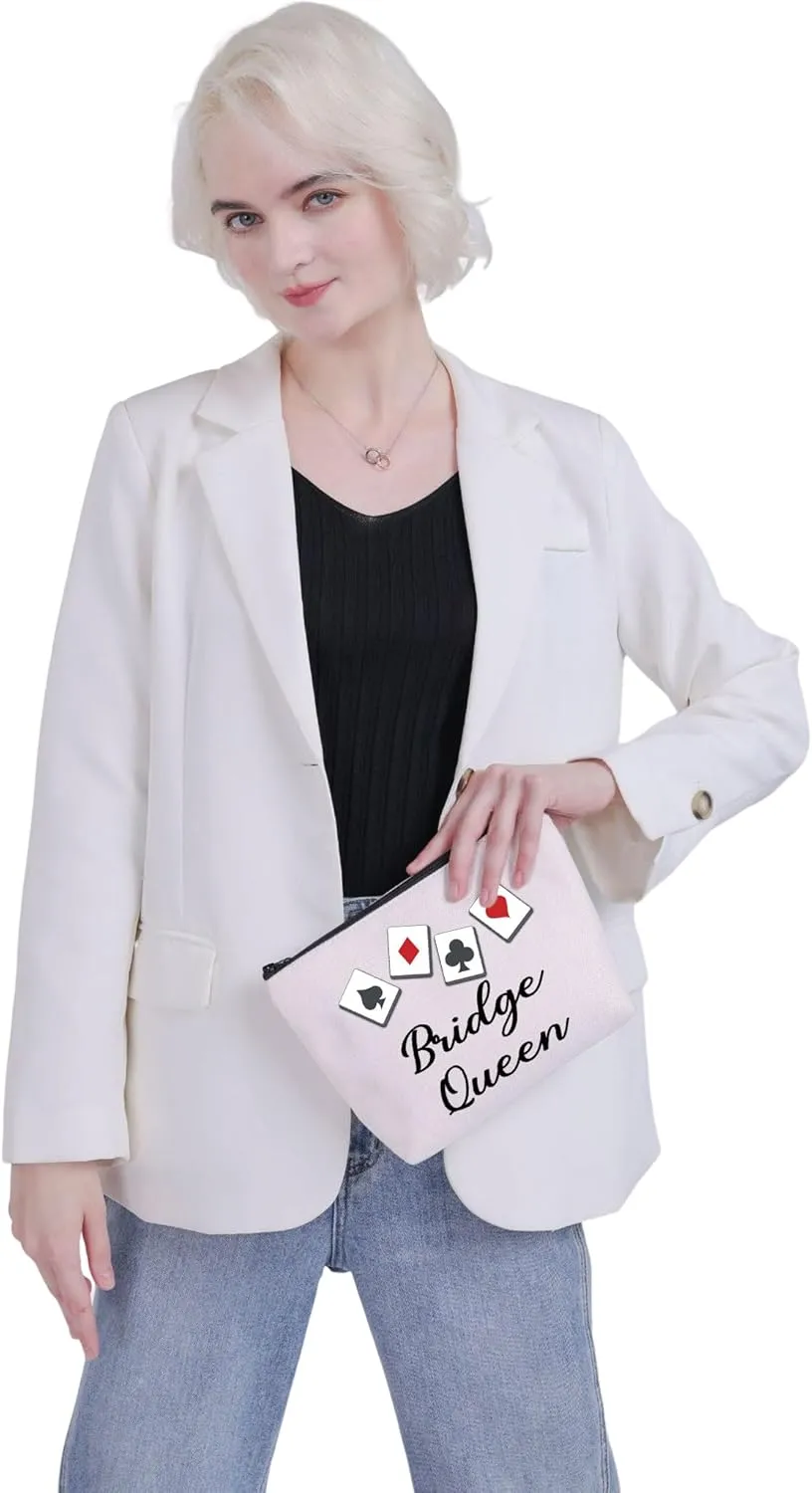 VAMSII Bridge Queen Makeup Bag Bridge Players Gifts Bridge Card Game Gifts for Bridge Lovers Poker Player Gifts Cosmetic Bag (Bridge Queen)