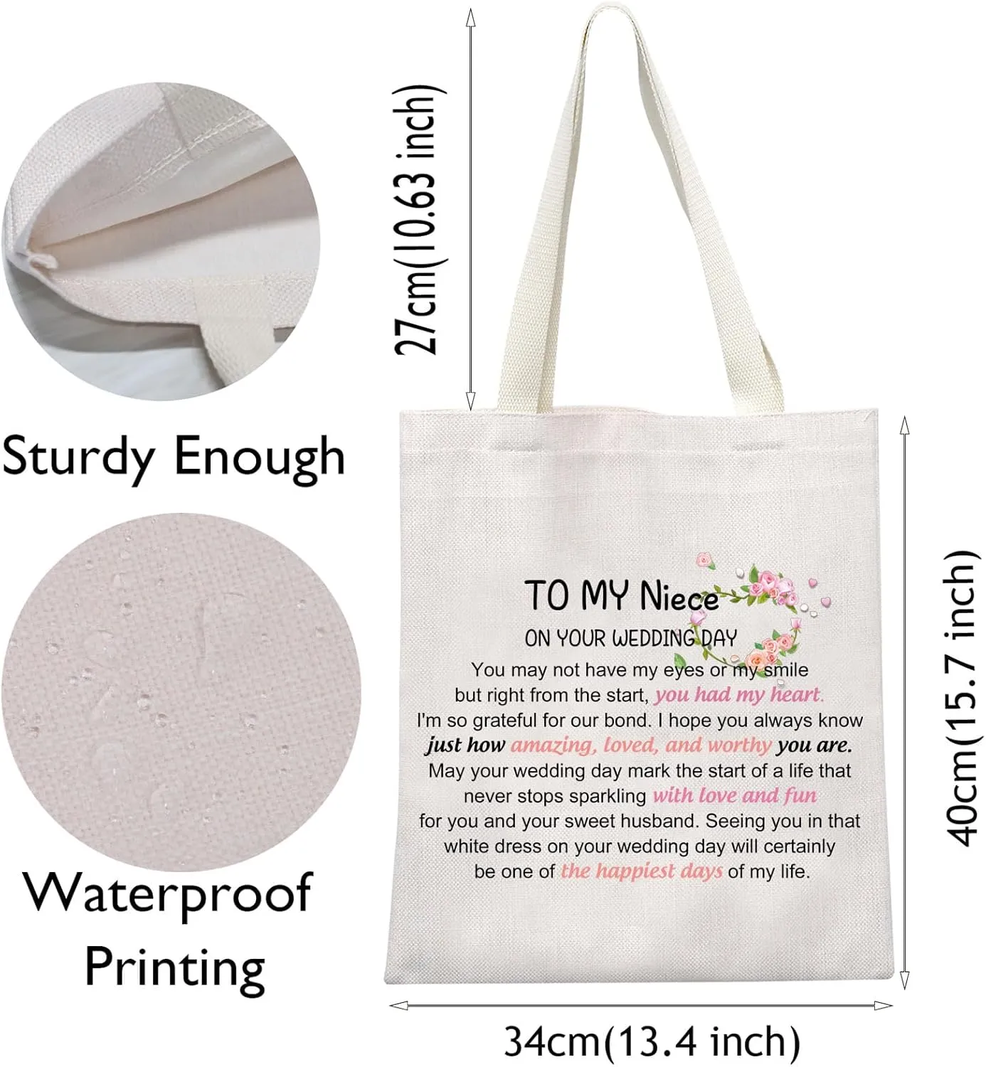 VAMSII Niece Wedding Gift Niece Cosmetic Bag To My Niece On Her Wedding Day Gift Bridal Shower Gift for Niece Bride Gift (NieceWeddingTote), medium