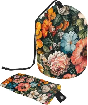 Vintage Floral Travel Cosmetic Bags Makeup Bag for Women, Foldable Drawstring Travel Cosmetic Bags, Portable Toiletry Bucket Bag