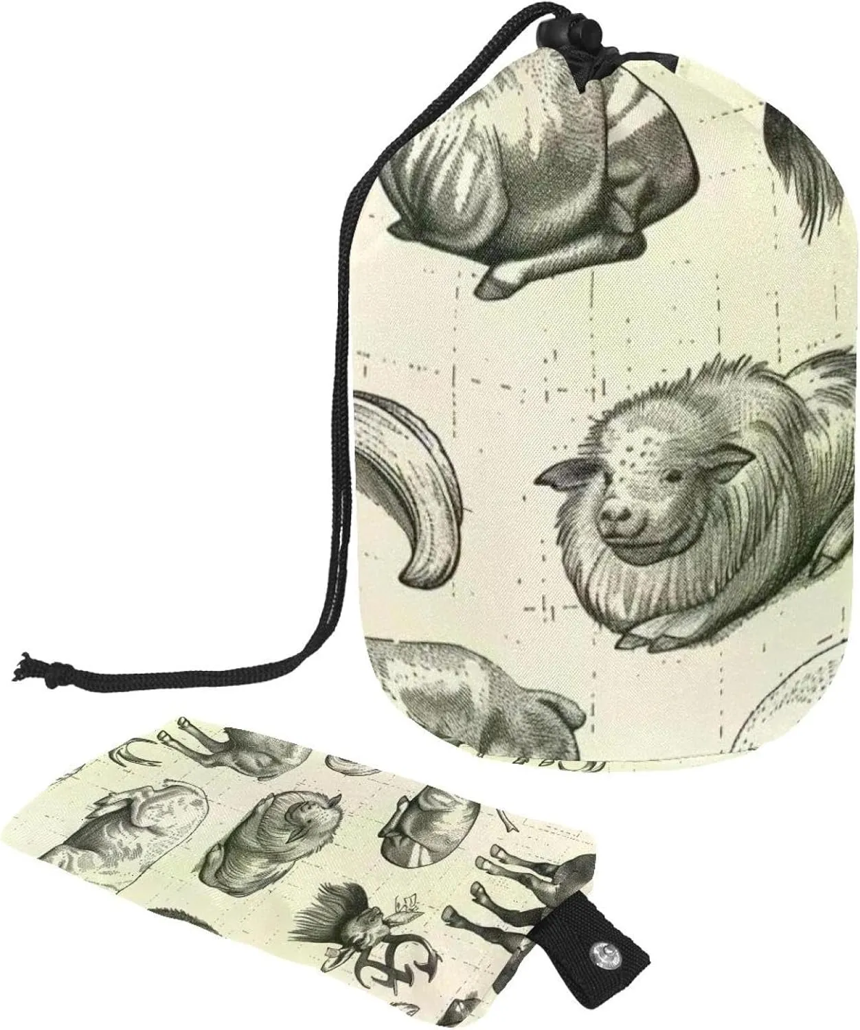 Vintage Multi Animal Farm 17 Travel Cosmetic Bags Makeup Bag for Women, Foldable Drawstring Travel Cosmetic Bags, Portable Toiletry Bucket Bag