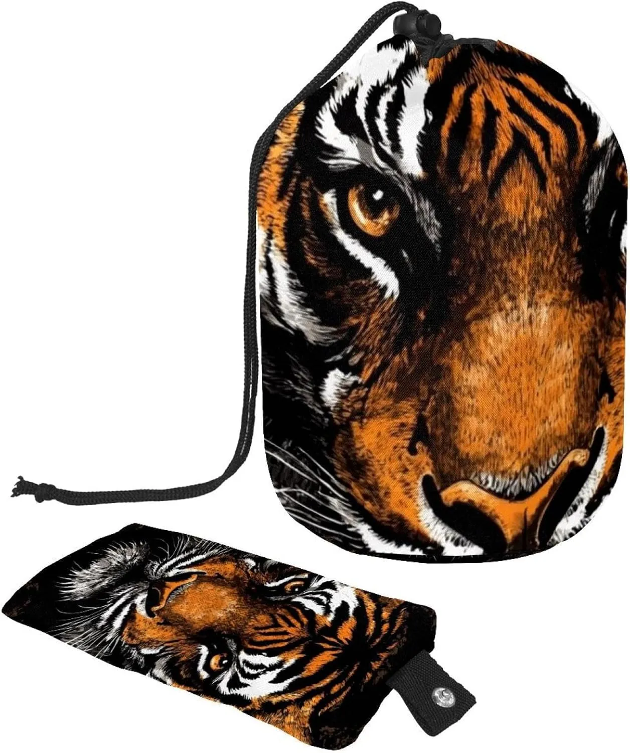 Vintage Wild Tiger Print 9 Travel Cosmetic Bags Makeup Bag for Women, Foldable Drawstring Travel Cosmetic Bags, Portable Toiletry Bucket Bag