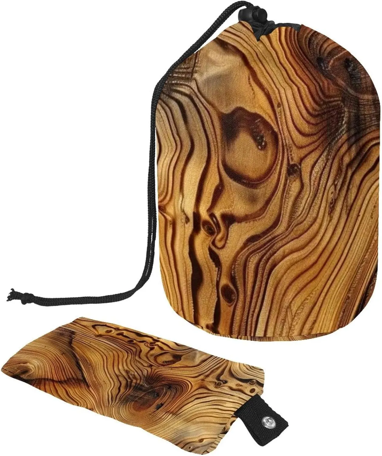 Vintage Wood Grain 45 Travel Cosmetic Bags Makeup Bag for Women, Foldable Drawstring Travel Cosmetic Bags, Portable Toiletry Bucket Bag