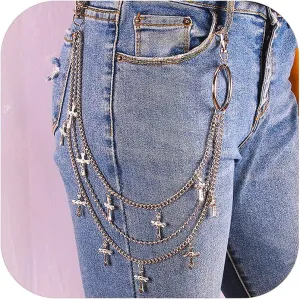 Vivian&CD Jean Chain Belt for Men&Women, Pocket Chain Goth Punk Chain Belt Chain Layered Chunky Pants Chain and Vintage Hip Hop Wallet Chain Jewelry Accessory for Women Men