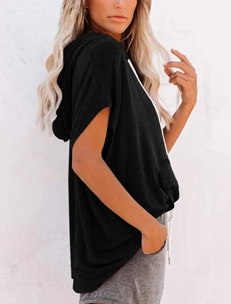 Vivitulip Women's Raglan Short Sleeve Hoodies Summer Loose Fit Blouse Tops Casual T-shirts with Pocket