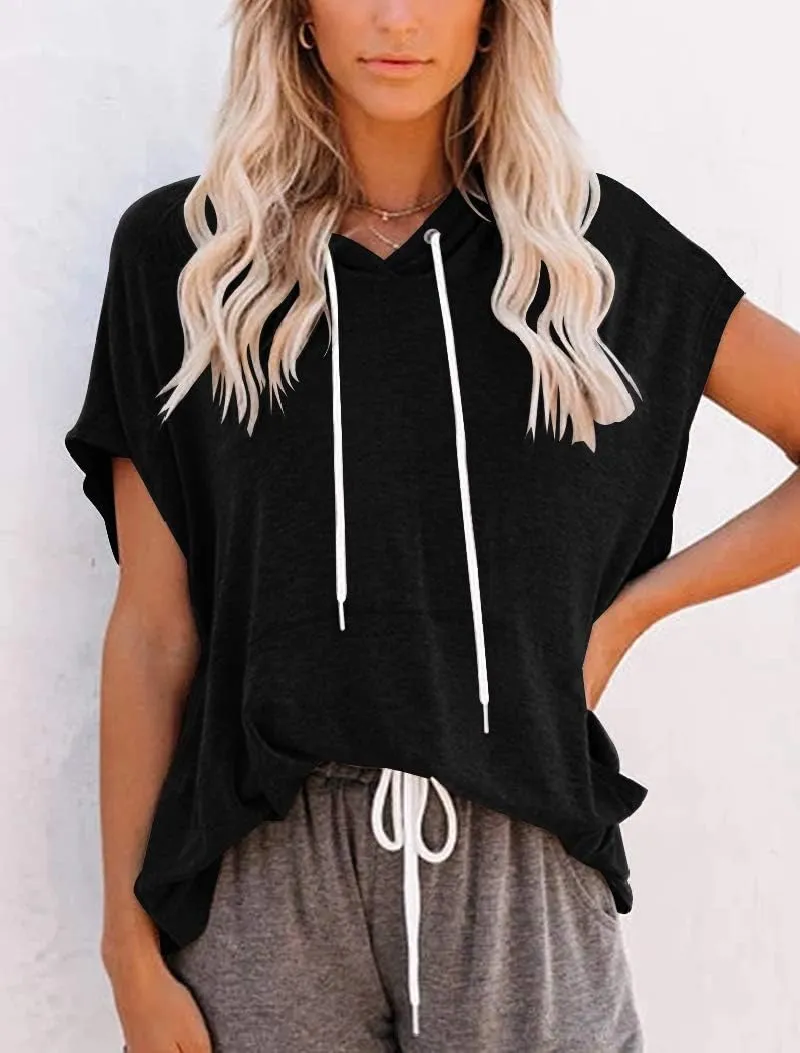 Vivitulip Women's Raglan Short Sleeve Hoodies Summer Loose Fit Blouse Tops Casual T-shirts with Pocket