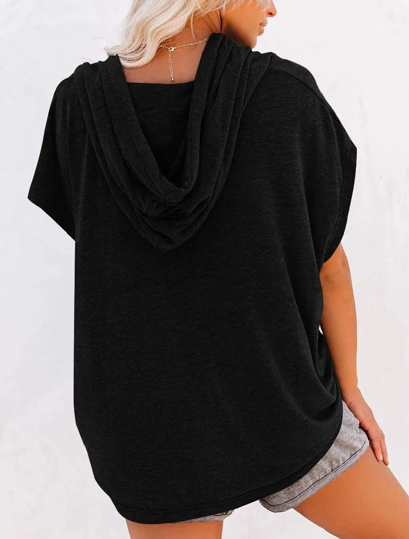 Vivitulip Women's Raglan Short Sleeve Hoodies Summer Loose Fit Blouse Tops Casual T-shirts with Pocket