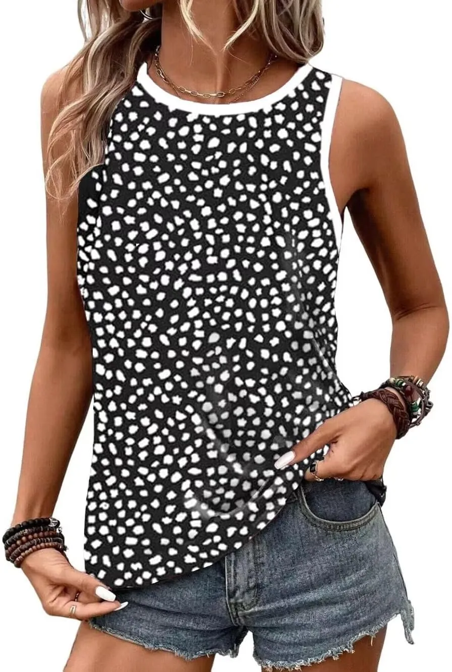 VKEGNIO Leopard Print Tank Top for Women Summer Sleeveless Tops Casual Cute Graphic Tanks Loose Fit Vintage Vacation Shirt